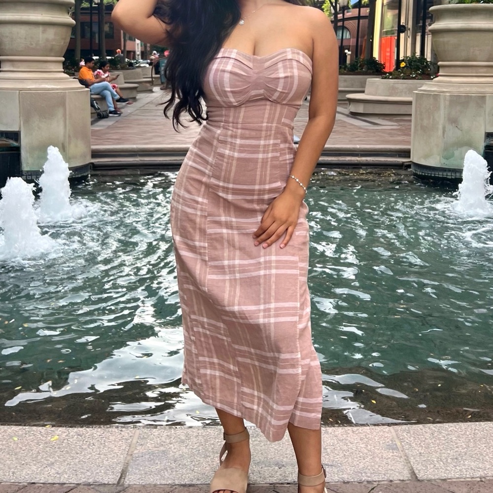 Free People Plaid Bandeau Midi Dress | Corset Bodice • Summer Chic